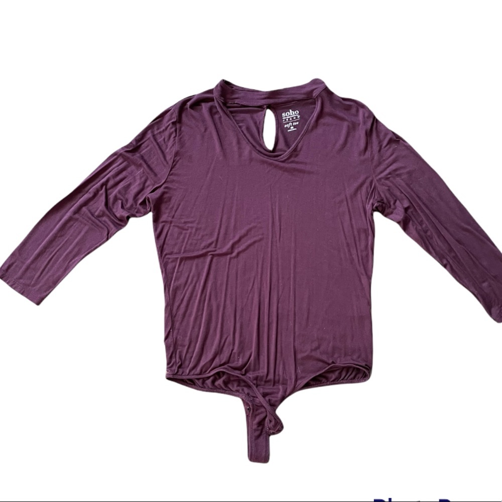 New York & Company Maroon Long Sleeve Bodysuit